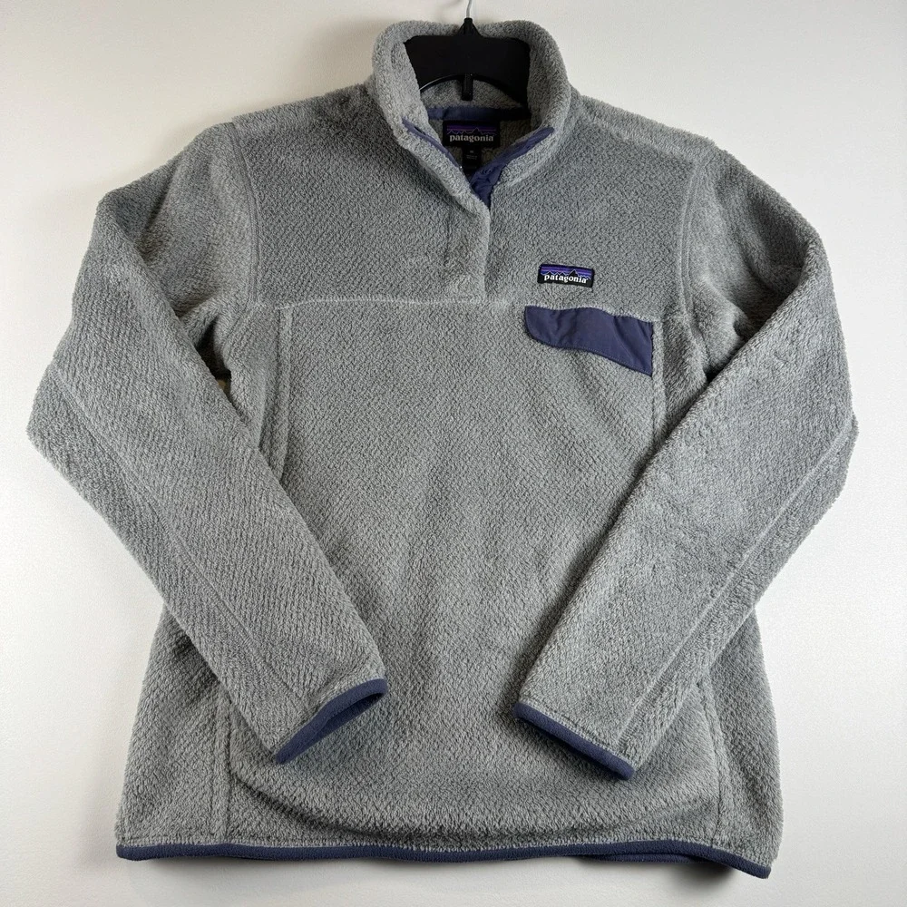 Patagonia Womens Re-Tool Snap-T Fleece Pullover Grey Navy Blue Medium 25442
